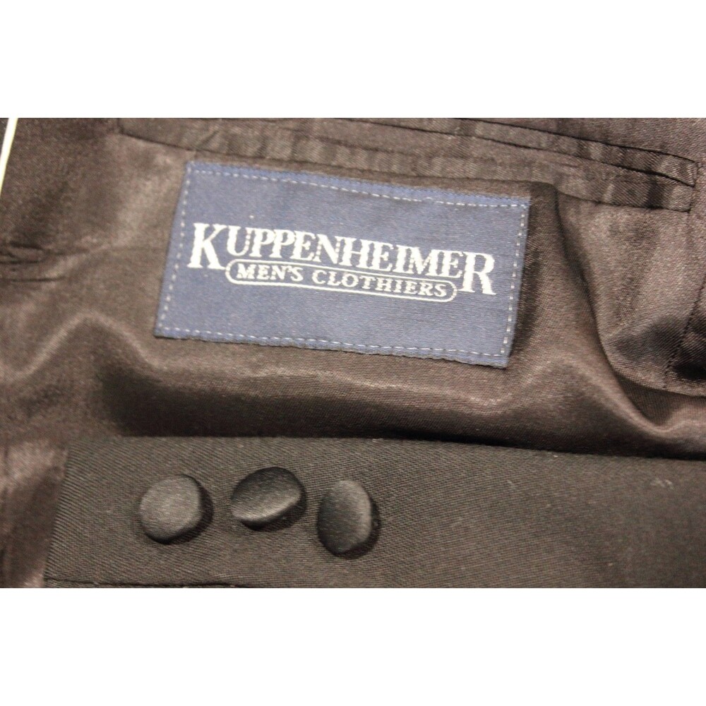 Vintage Kuppenheimer Tuxedo 2 pc Suit Mens Black Solid Wool 1 Btn 42R 36" Waist - Picture 12 of 12